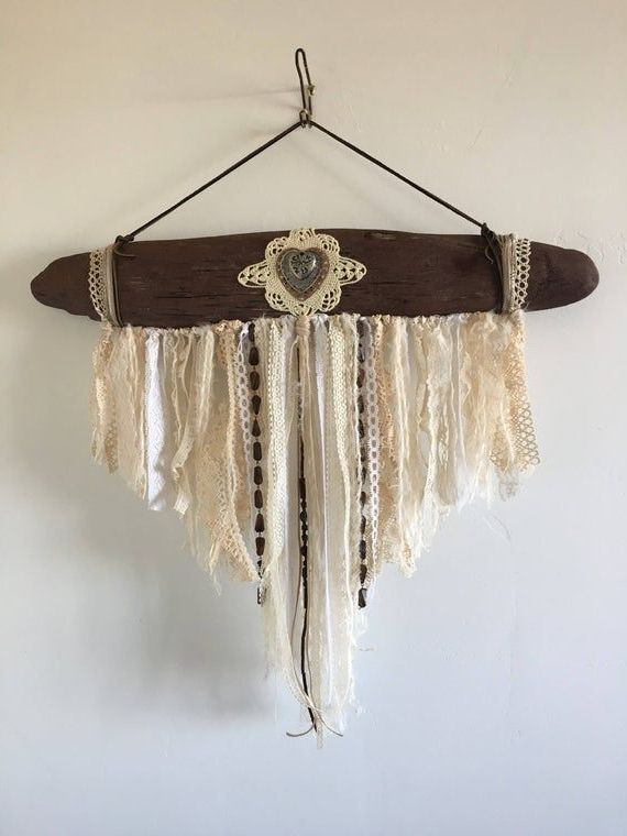 Most Up To Date Lace Wall Art Within Driftwood Wall Hanging / Bohemian Decor / Fiber Art / Lace (View 12 of 15)