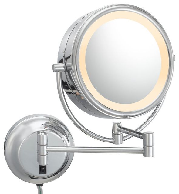 Newest Chrome Led Magnified Makeup Mirrors Inside Neomodern Led Lighted Wall Mirror With 5x And 1x Magnification, Chrome (View 9 of 15)