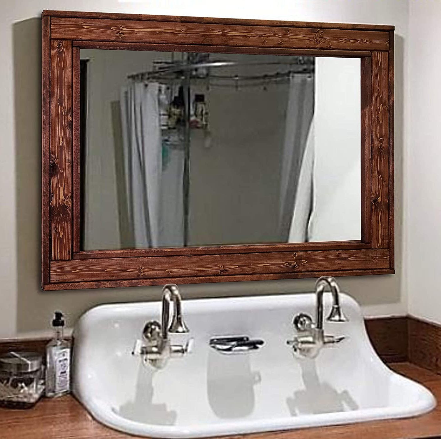 Newest Glossy Red Wall Mirrors Within Amazon: Herringbone Reclaimed Wood Framed Mirror, Available In  (View 9 of 15)