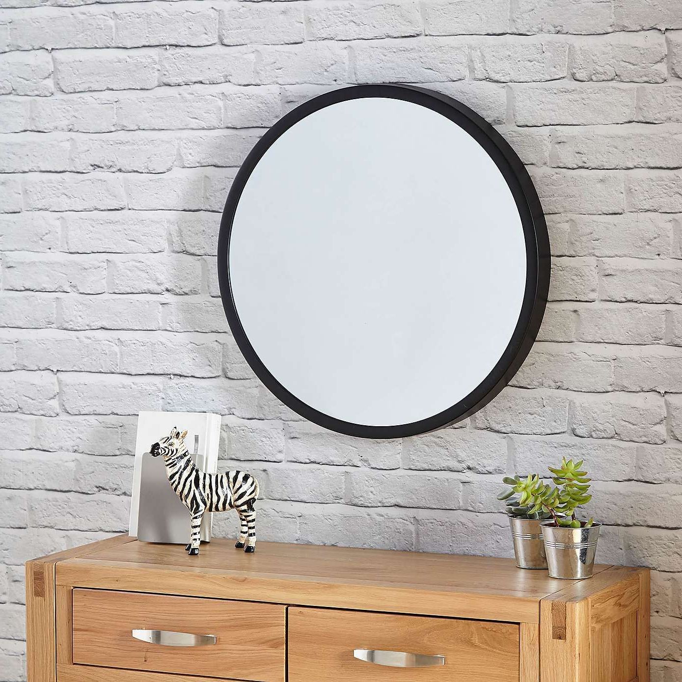 Newest Round Grid Wall Mirrors Intended For Elements Round Wall Mirror 55cm Black (View 6 of 15)