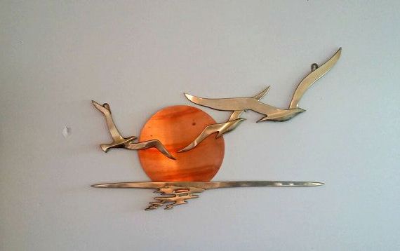 Newest Seagulls Metal Wall Art With Mid Century Brass And Copper Seagull Wall Hanging Sun Birds Metal (View 11 of 15)