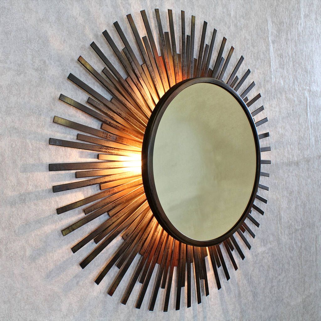 Newest Sunburst Mirrored Wall Art Inside Xenna Antique Copper Sunburst Rays Light Wall Mirrorg Decor (View 9 of 15)