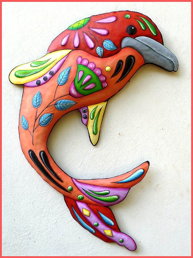 Painted Metal Dolphin Wall Hanging Metal Wall Decor Metal Regarding Favorite Painted Metal Wall Art (View 8 of 15)