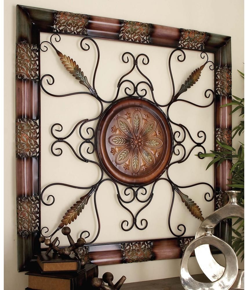 Painted Metal Wall Art Intended For Most Popular Large Square Old World Metal Wall Art Sculpture Scrollwork W/floral (View 12 of 15)