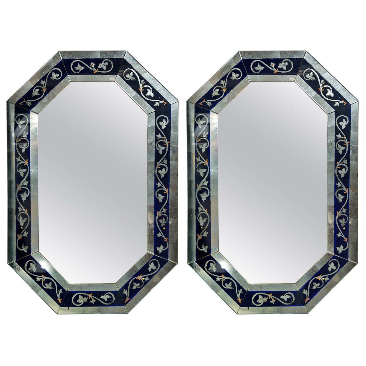 Pair Of Octagonal Silver Leaf Mirrors At 1stdibs Pertaining To Most Popular Metallic Gold Leaf Wall Mirrors (View 6 of 15)