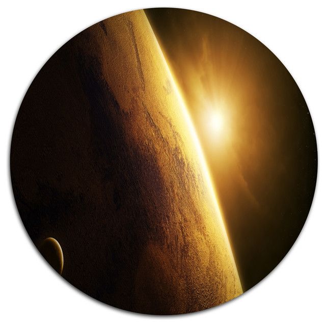 Planet Mars Close Up With Sunrise, Landscape Round Wall Art For Most Current Sunrise Metal Wall Art (View 9 of 15)