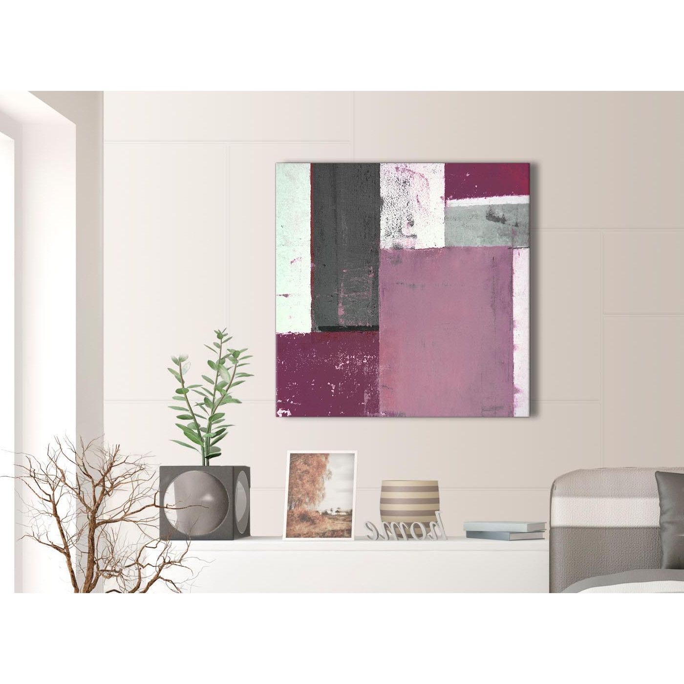 Plum Grey Abstract Painting Canvas Wall Art Picture – Modern 79cm With Most Recent Square Canvas Wall Art (View 8 of 15)