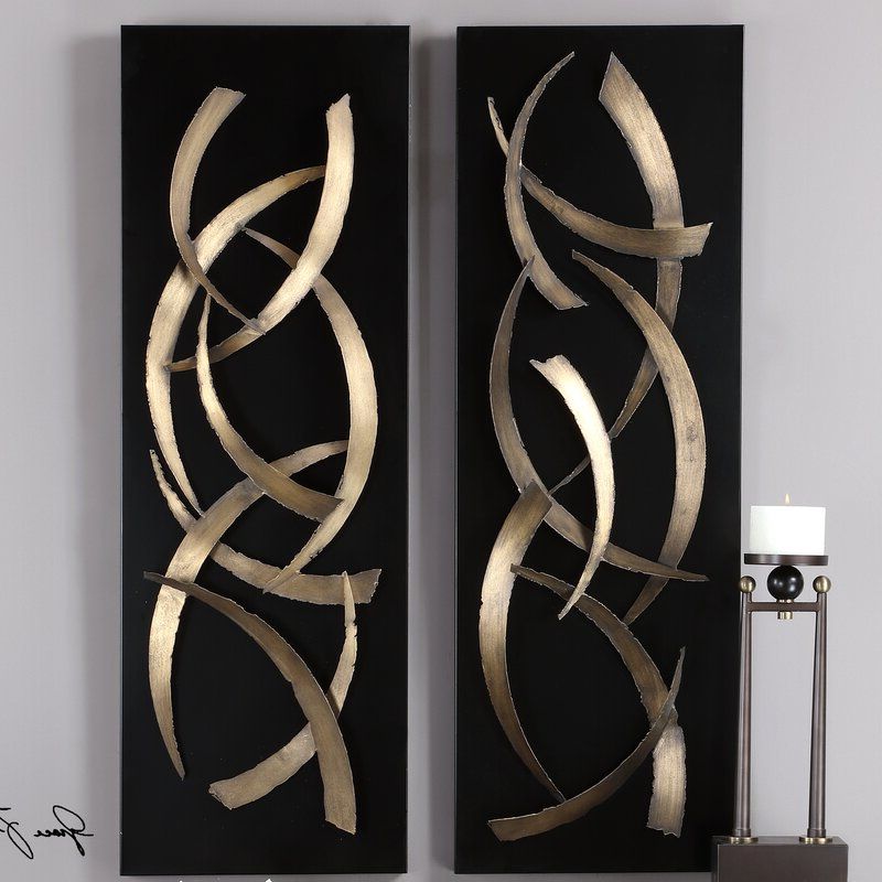 Popular Brushed Gold Wall Art With Mercer41 Brushstrokes' 2 Piece Wall Art Set On Metal & Reviews (View 2 of 15)