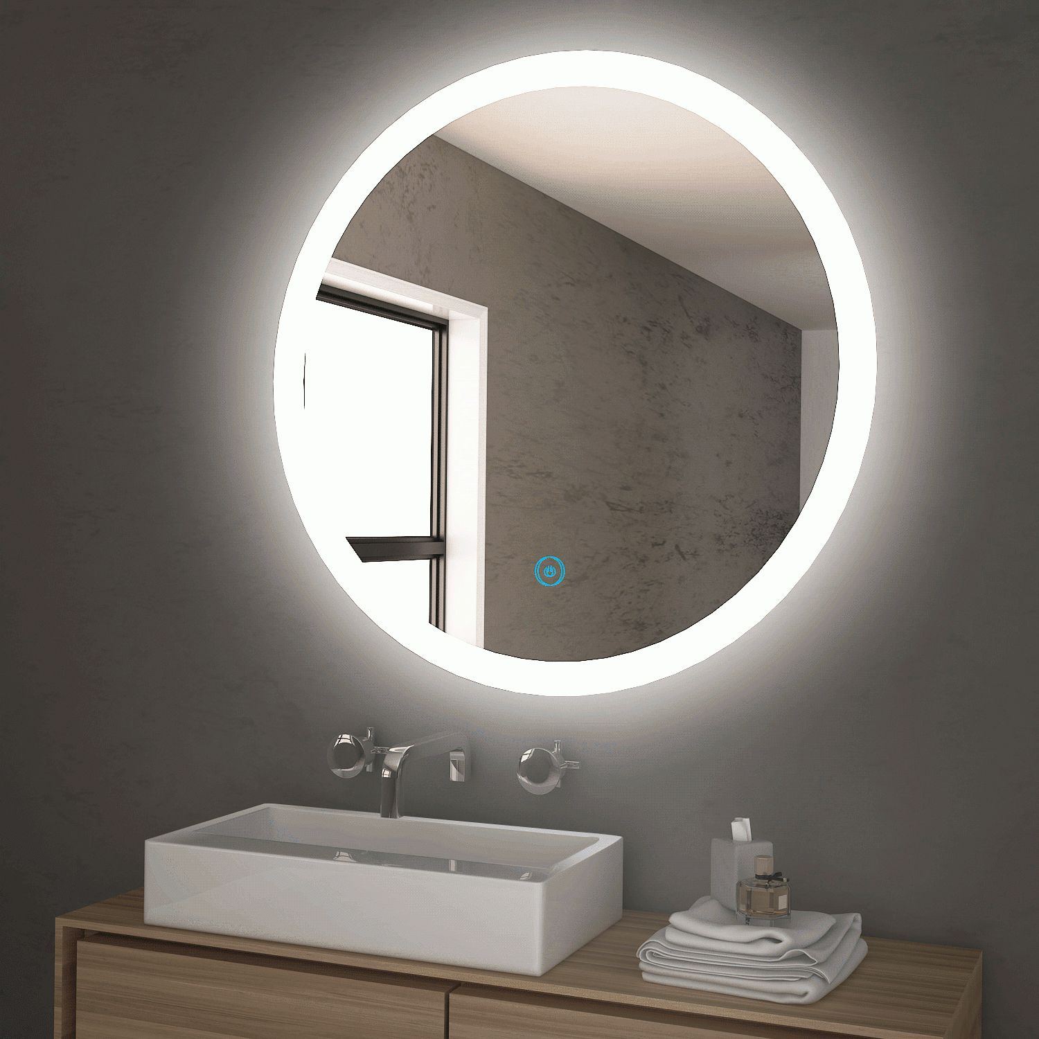 Popular Edge Lit Square Led Wall Mirrors Regarding Round/square Bathroom Led Mirror Anti Fogging Touch Switch Wall Mounted (View 6 of 15)