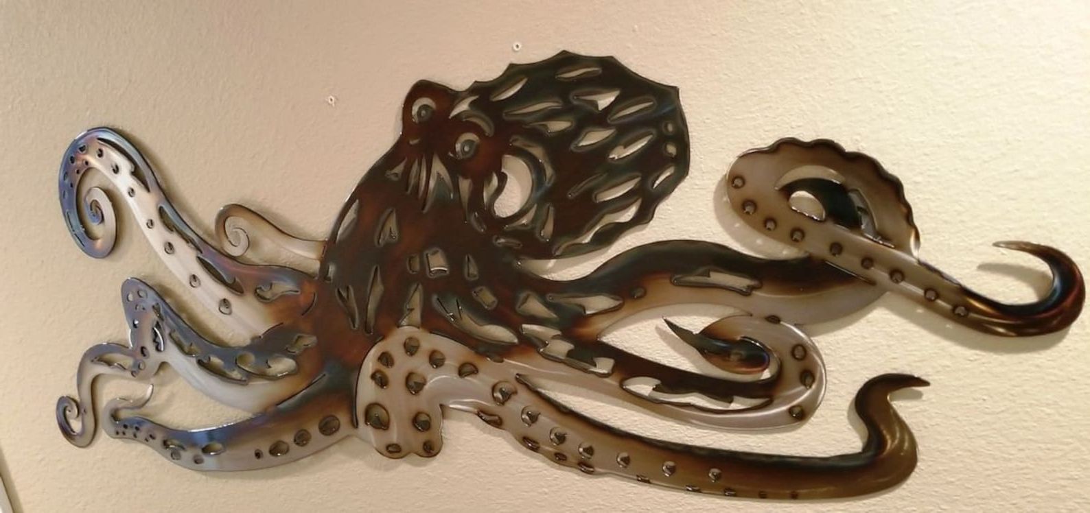 Popular Octopus Metal Wall Sculptures Inside Octopus Kraken Torched Metal Wall Art (View 7 of 15)