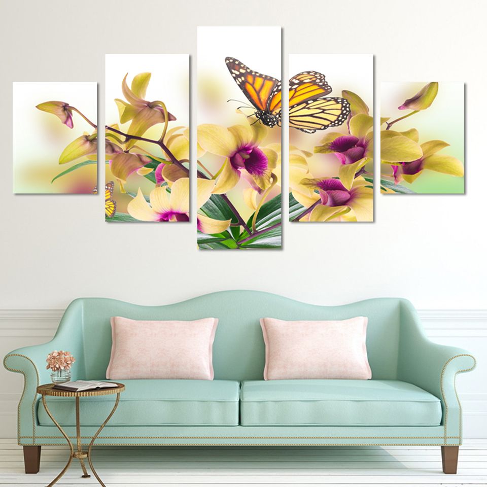 Popular Yellow Bloom Wall Art Inside Fashion Design 5 Panel Modern Wall Painting Yellow Flowers Abstract (View 4 of 15)