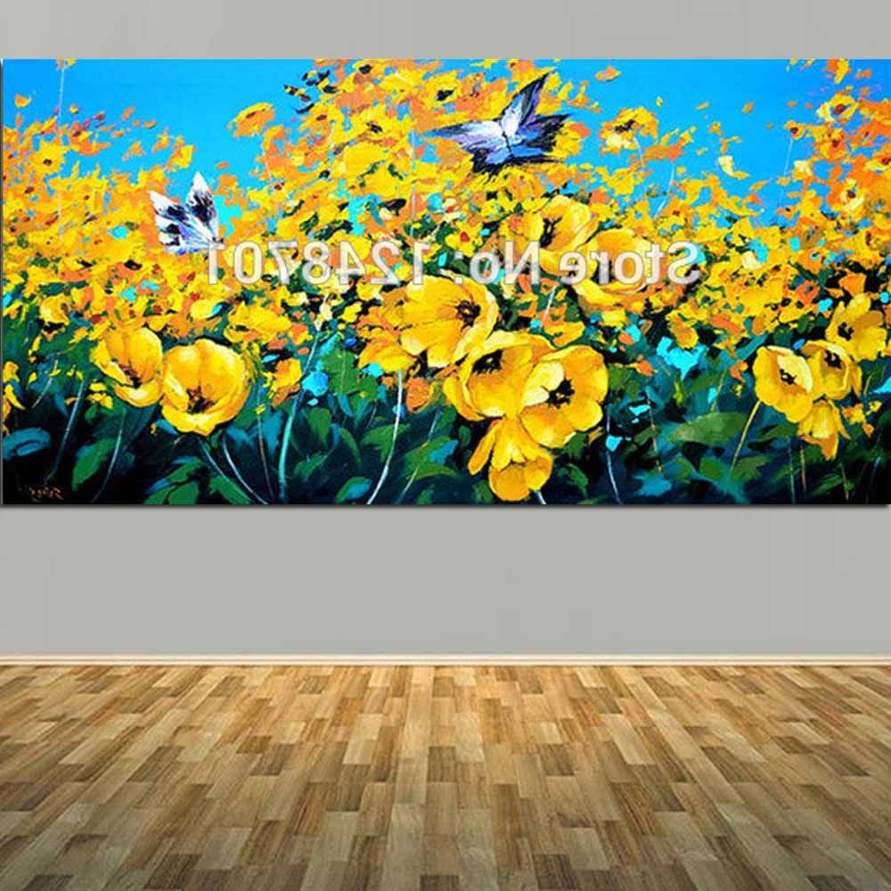 Popular Yellow Bloom Wall Art Intended For Large Size Hand Painted Yellow Flowers Picture Oil Painting On Canvas (View 13 of 15)