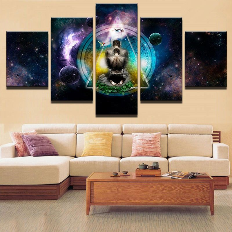 Preferred 5 Panel Modular Picture The Earth And People Wall Art Home Decorative Regarding Earth Wall Art (View 3 of 15)