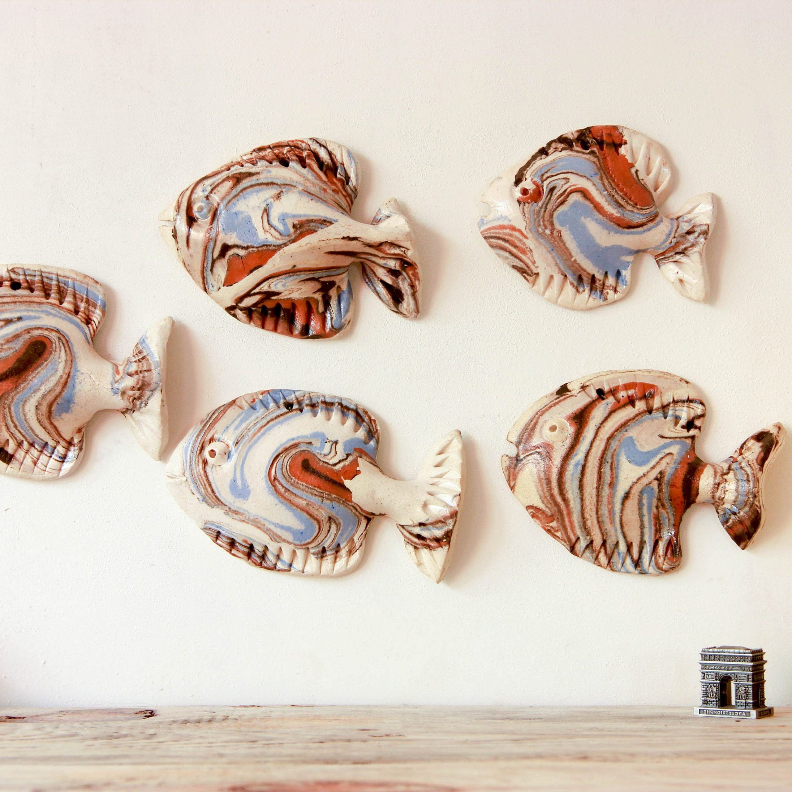 Preferred Fish Wall Art Intended For Set Of 5 Fish School Wall Decor Ceramic Fish Sculpture 3d (View 7 of 15)