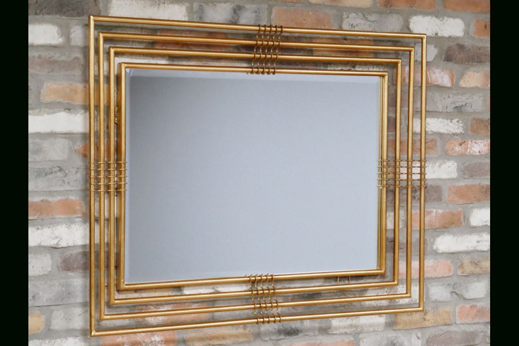 Preferred Gold Metal Frame Rectangular Wall Mirror 115 X 84 Cm (View 10 of 15)