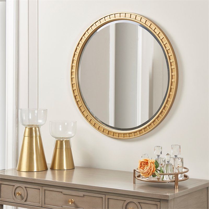 Preferred Golden Voyage Round Wall Mirrors In Jennifer Taylor Home Golden Oak Dauphin Round Gold Accent Wall Mirror (View 8 of 15)