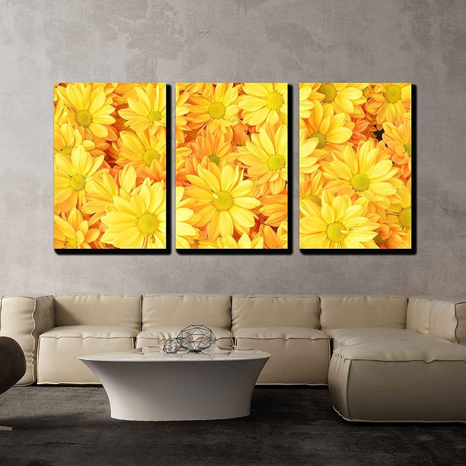 Preferred Large Wall Decor Ornaments Intended For Wall26 – 3 Piece Canvas Wall Art – Yellow Chrysanthemum Flowers (View 10 of 15)