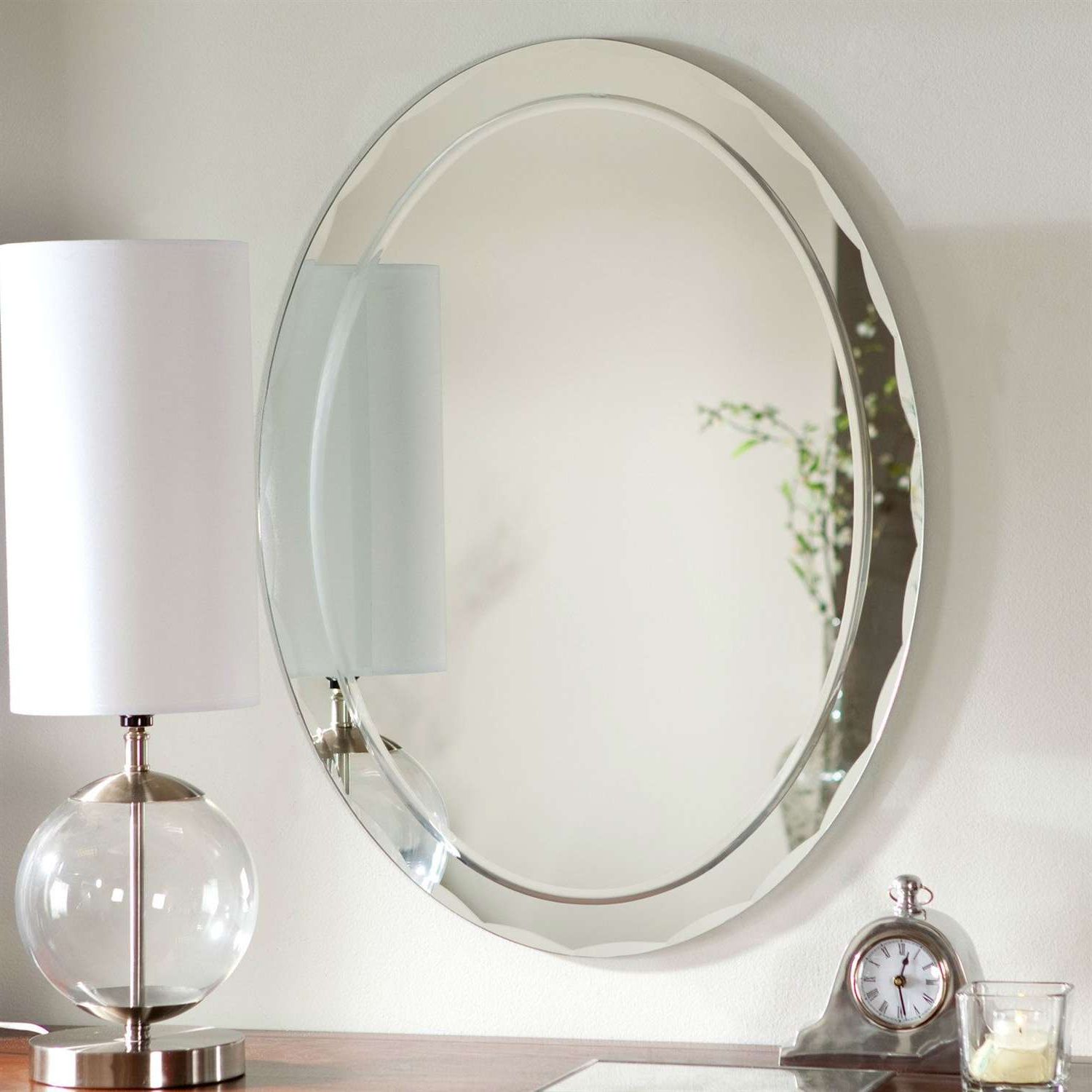 Preferred Oval Frameless Bathroom Vanity Wall Mirror With Beveled Edge Scallop Throughout Oval Frameless Led Wall Mirrors (View 2 of 15)