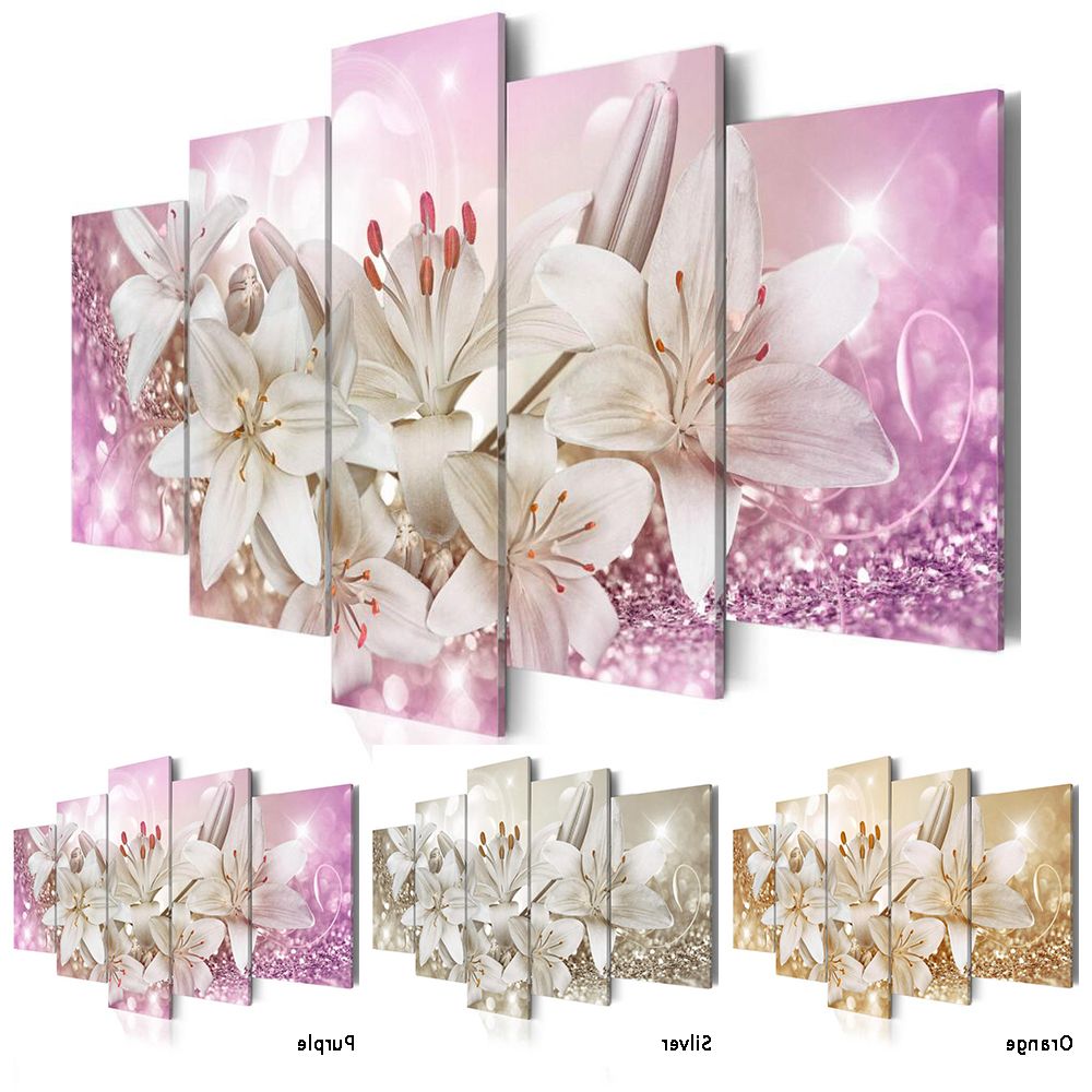 Recent 2019 No Frame 5pcs/set Fashion Wall Art Canvas Painting Orange Silver With Silver Flower Wall Art (View 2 of 15)