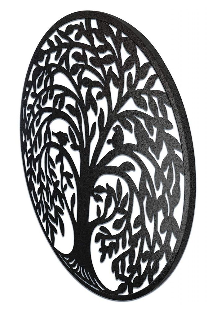 Recent Black Antique Silver Metal Wall Art Pertaining To Round Metal Wall Art Decorative Wall Sculpture Natural Sanctuary Tree (View 15 of 15)