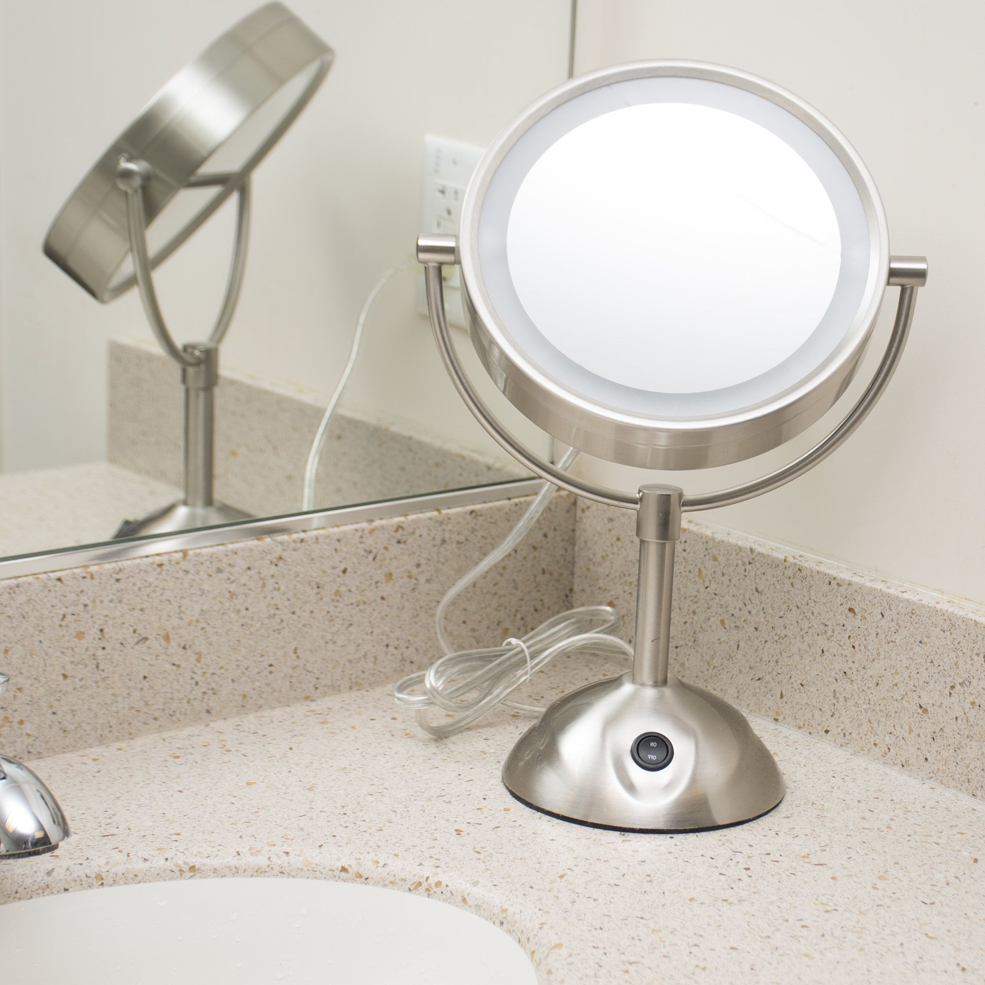 Recent Conair Be119wh 8 1/2" Satin Nickel Freestanding Led Lighted Vanity Throughout Led Backlit Vanity Mirrors (View 10 of 15)