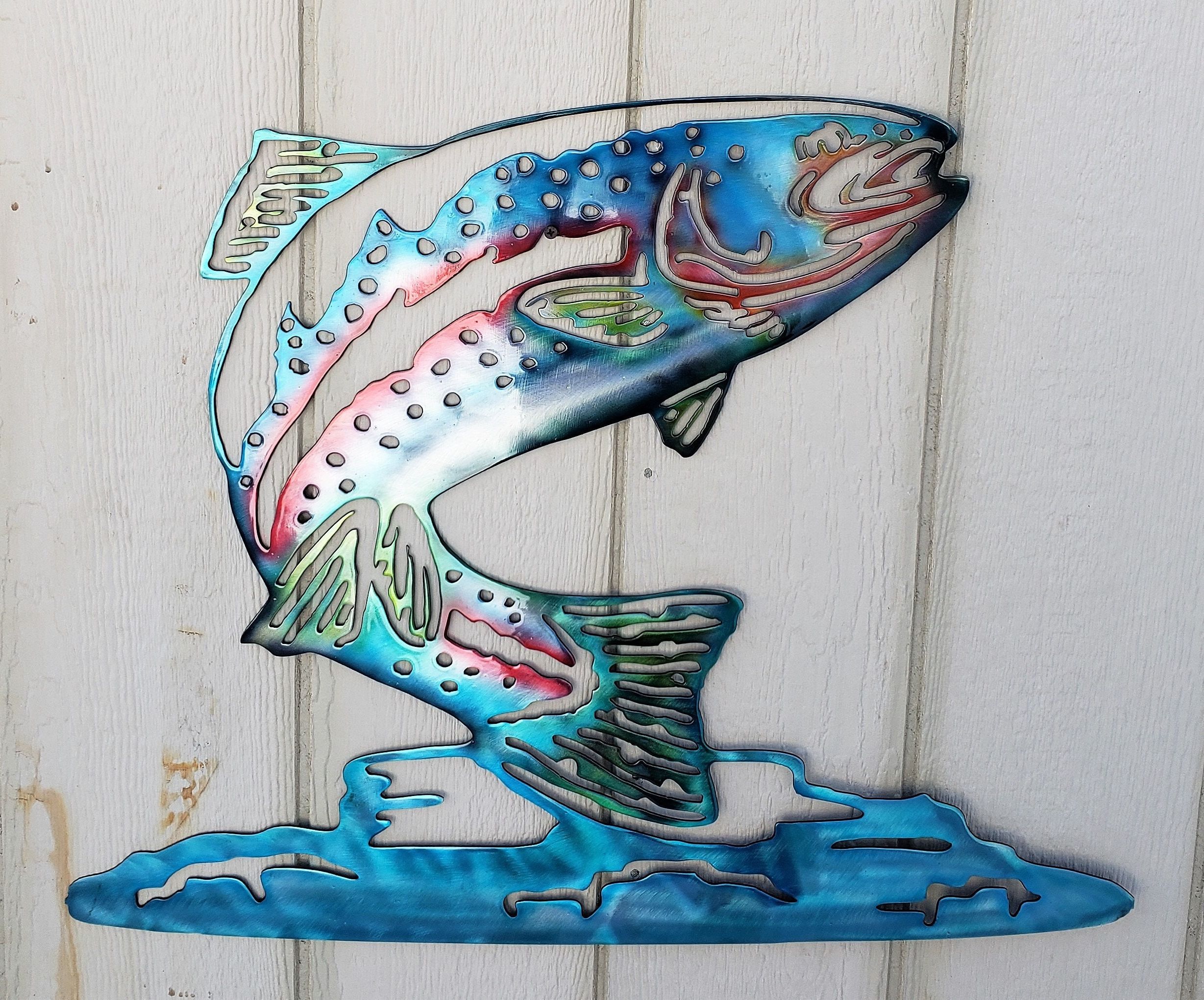 Recent Trout Jumping Custom Painted Metal Wall Art (View 1 of 15)