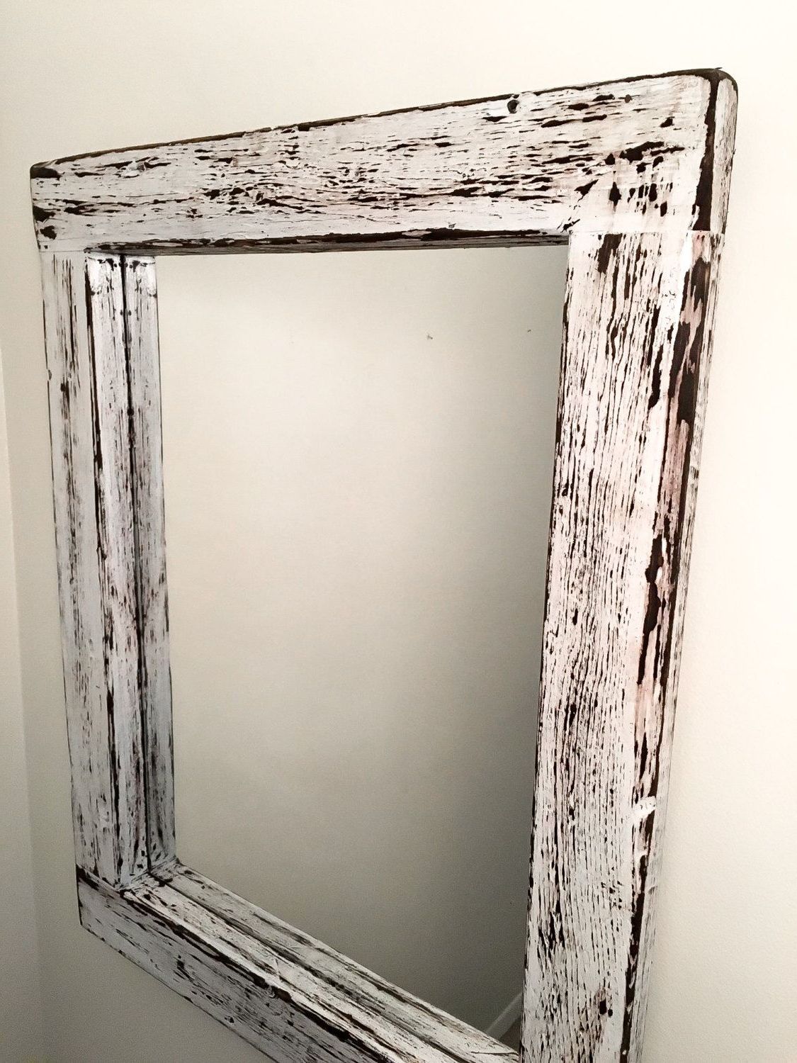 Reclaimed Barn Wood Rustic Wall Mirror / Weathered White / White Washed Pertaining To Popular White Wood Wall Mirrors (View 14 of 15)