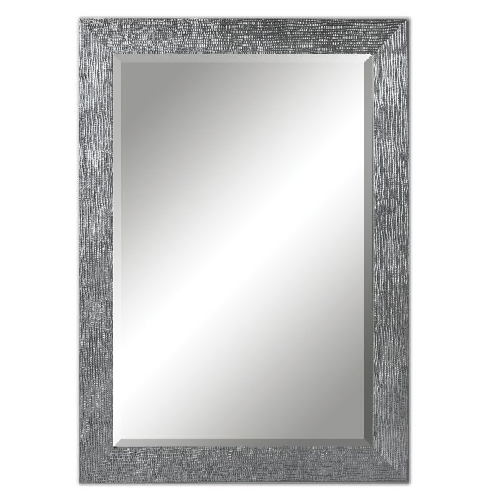 Rectangular Grid Wall Mirrors Throughout Famous Vanity Silver Gray Rectangular Beveled Wall Mirror Large 42" Modern (View 13 of 15)