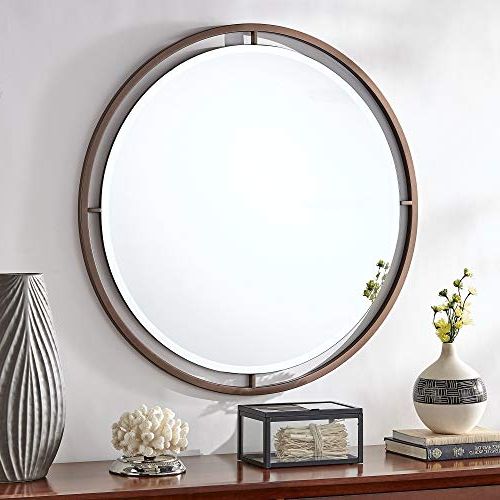 Round Modern Wall Mirrors Throughout Favorite Bronze Finish Floating Round Wall Mirror Farmhouse Mid Century Modern (View 11 of 15)