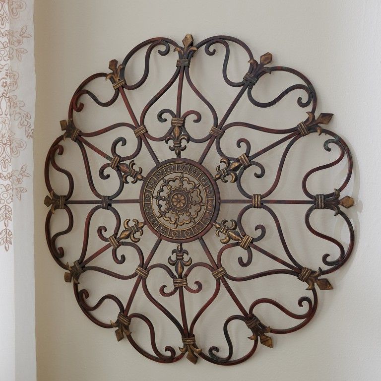 Round Wrought Iron Wall Decor Scroll Fleur De Lis Antique Vintage Decor Inside Well Known Antique Silver Metal Wall Art Sculptures (View 15 of 15)