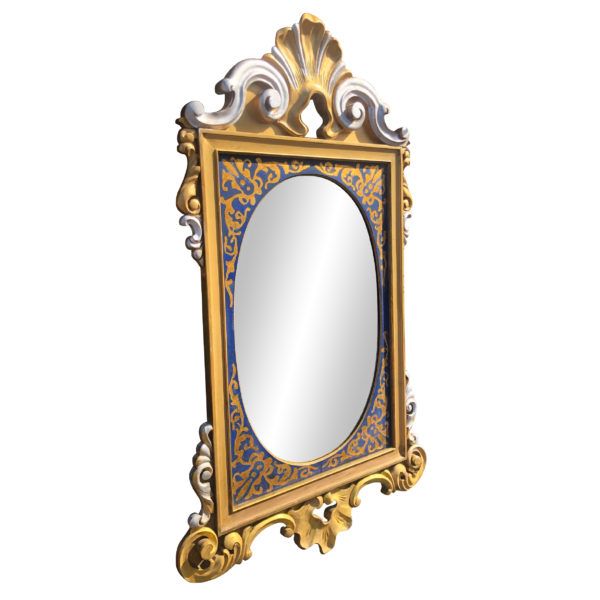 Royal Blue Wall Mirrors With Regard To Most Current Vintage French Rococo Victorian Royal Blue & Gold Painted Wall Mirror (View 7 of 15)