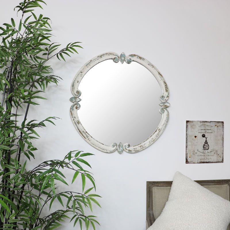 Rustic White Wall Mirror 68cm X 68cm With Famous Stitch White Round Wall Mirrors (View 5 of 15)
