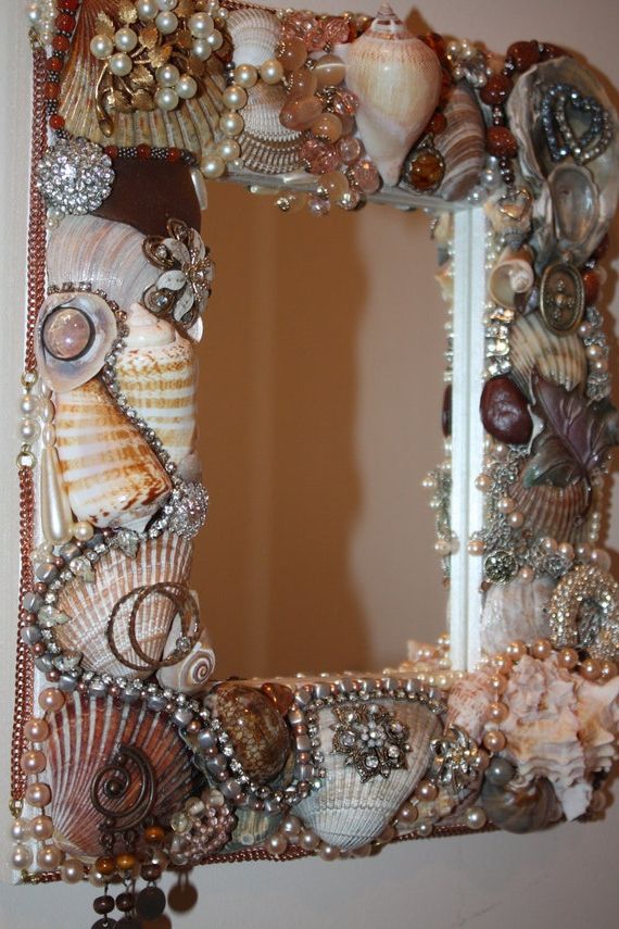 Sea Shell Jewelry Mosaic Mirror Ocean Beach Regarding Trendy Shell Mosaic Wall Mirrors (View 11 of 15)
