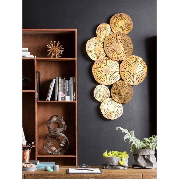 Shop Aurelle Home Large Gold Circles Metal Art Wall Decor – On Sale In Trendy Gold Fan Metal Wall Art (View 8 of 15)