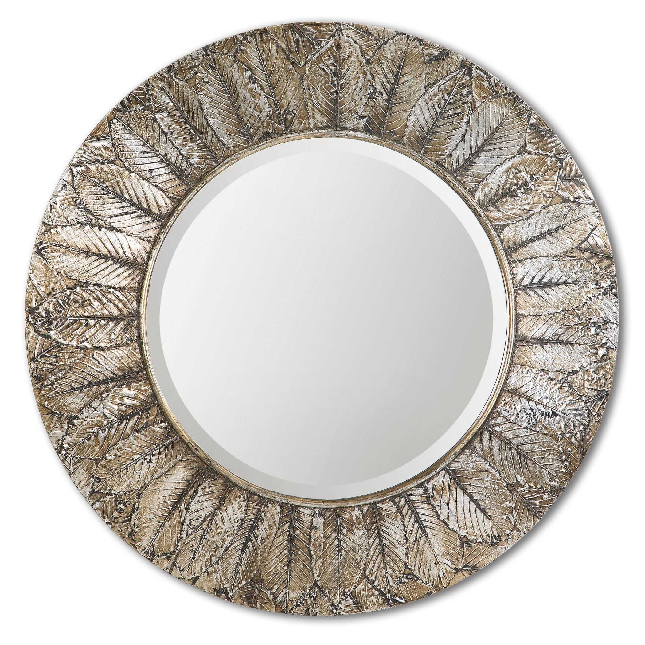 Silver Leaf Round Wall Mirrors Throughout Best And Newest Uttermost Foliage Round Silver Leaf Mirror (View 2 of 15)