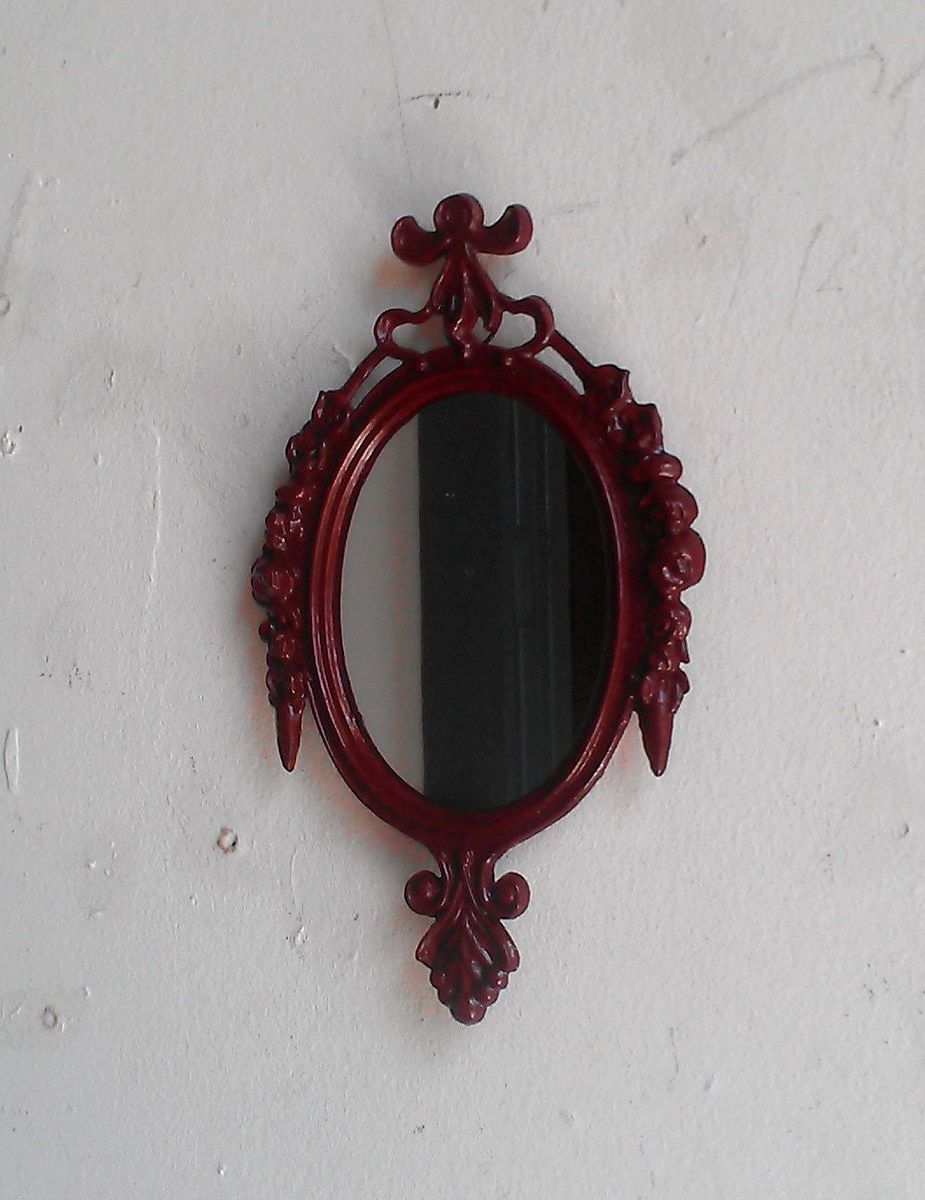 Small Oval Framed Mirror In Deep Red Merlot Wall Collage Inside Current Glossy Red Wall Mirrors (View 2 of 15)