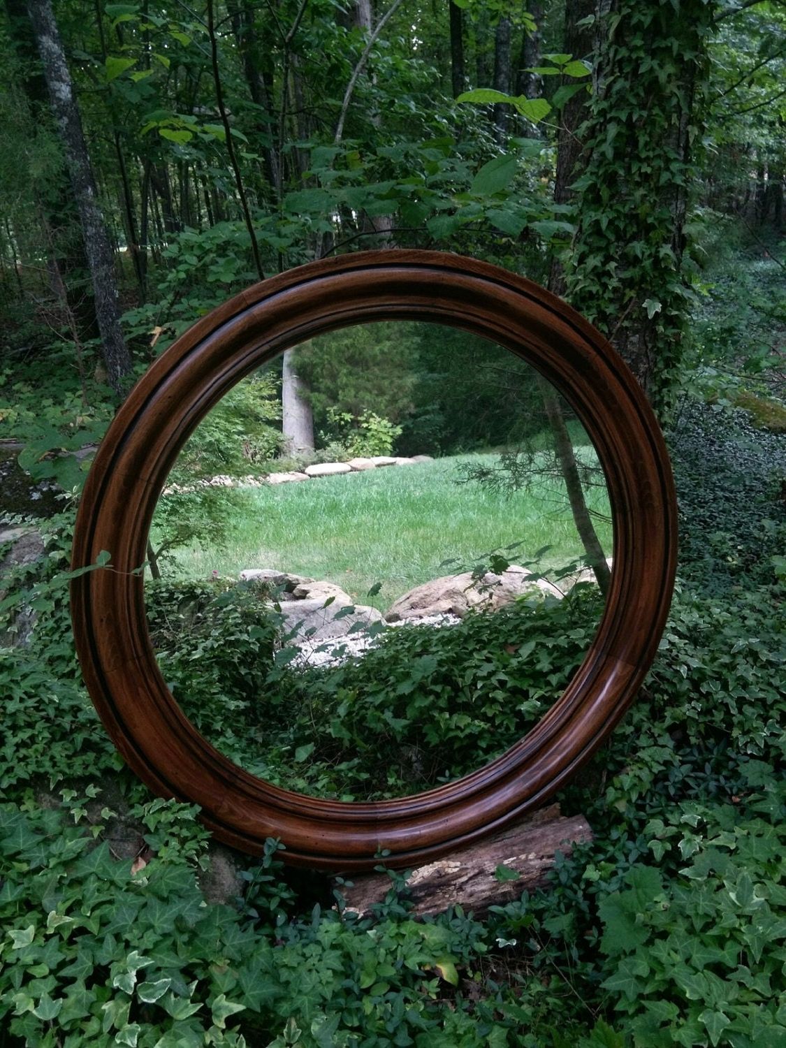 Solid Wood Mirror Large Round Mirror Rustic Mirror 40 Inch Within Most Recent Rustic Black Round Oversized Mirrors (View 7 of 15)