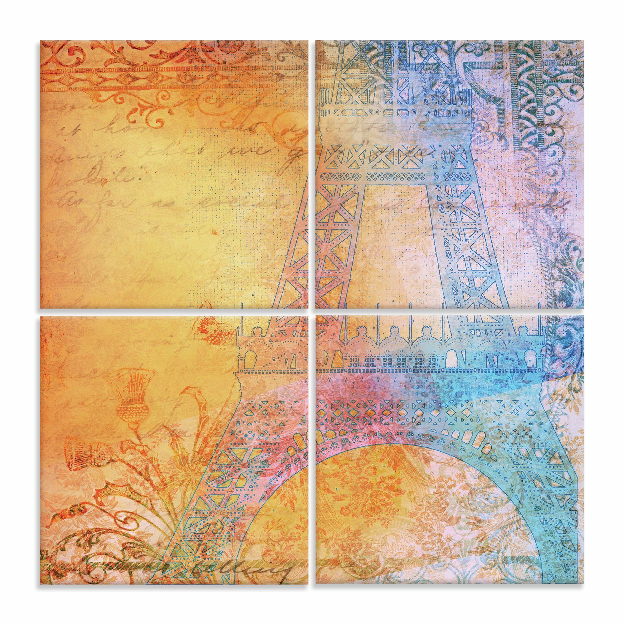 Square Canvas Wall Art In Popular Stupell Industries Bright Paris Eiffel Tower Square 4 Piece Canvas Wall (View 10 of 15)