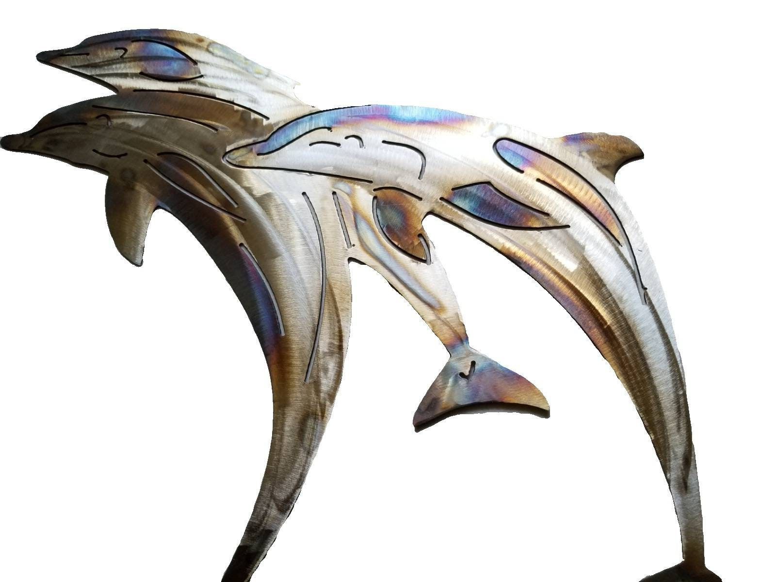 Stainless Steel Dolphin Metal Wall Art, Pod Of Dolphins, Beach House Within Preferred Stainless Steel Metal Wall Sculptures (View 14 of 15)