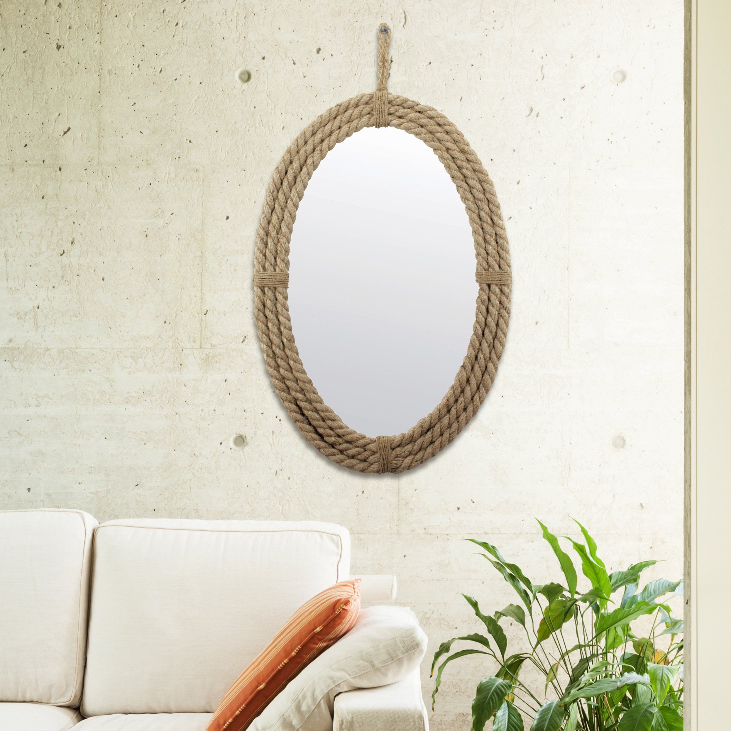 Stonebriar Decorative Oval Rope Mirror With Hanging Loop, Unique Wall Throughout Most Current Ceiling Hung Oval Mirrors (View 11 of 15)