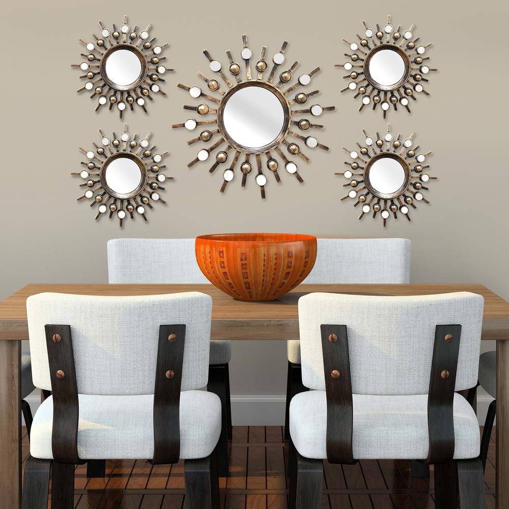 Stratton Home Decor Burst Wall Mirrors (set Of 5) Shd0087 – The Home Depot In Popular Sunburst Mirrored Wall Art (View 13 of 15)