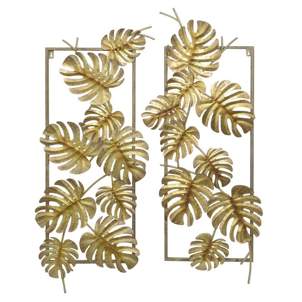 Three Hands Gold Metal Tropical Leaves Wall Decor (set Of 2) 10118 Intended For Widely Used Gold Fan Metal Wall Art (View 9 of 15)