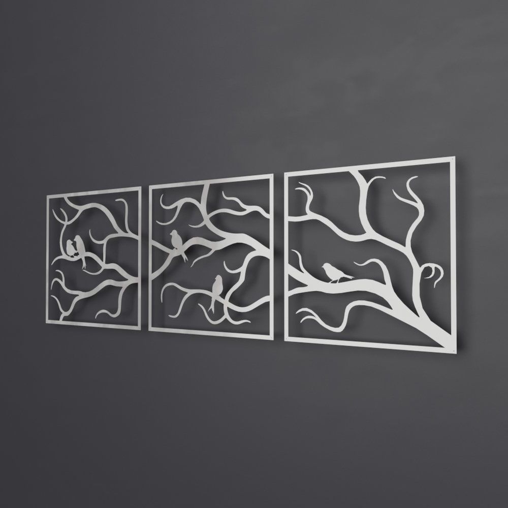 Tree Branches W/ Birds Outdoor Metal Wall Art, 3 Piece Multi Panel Art With Recent Mmulti Color Metal Wall Art (View 13 of 15)