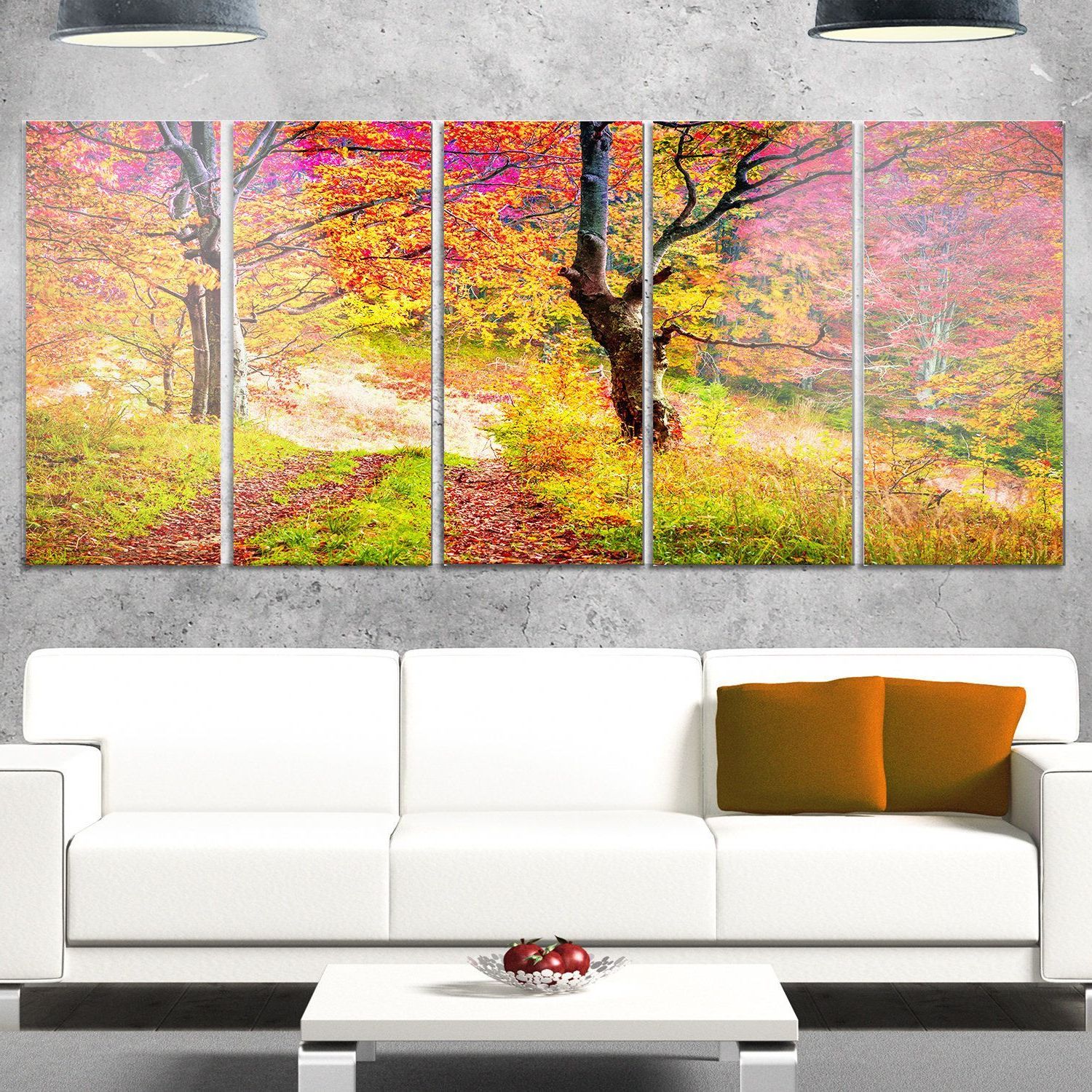 Trendy Autumn Metal Wall Art With Designart 'bright Colorful Fall Trees In Forest' Large Landscape Art (View 10 of 15)