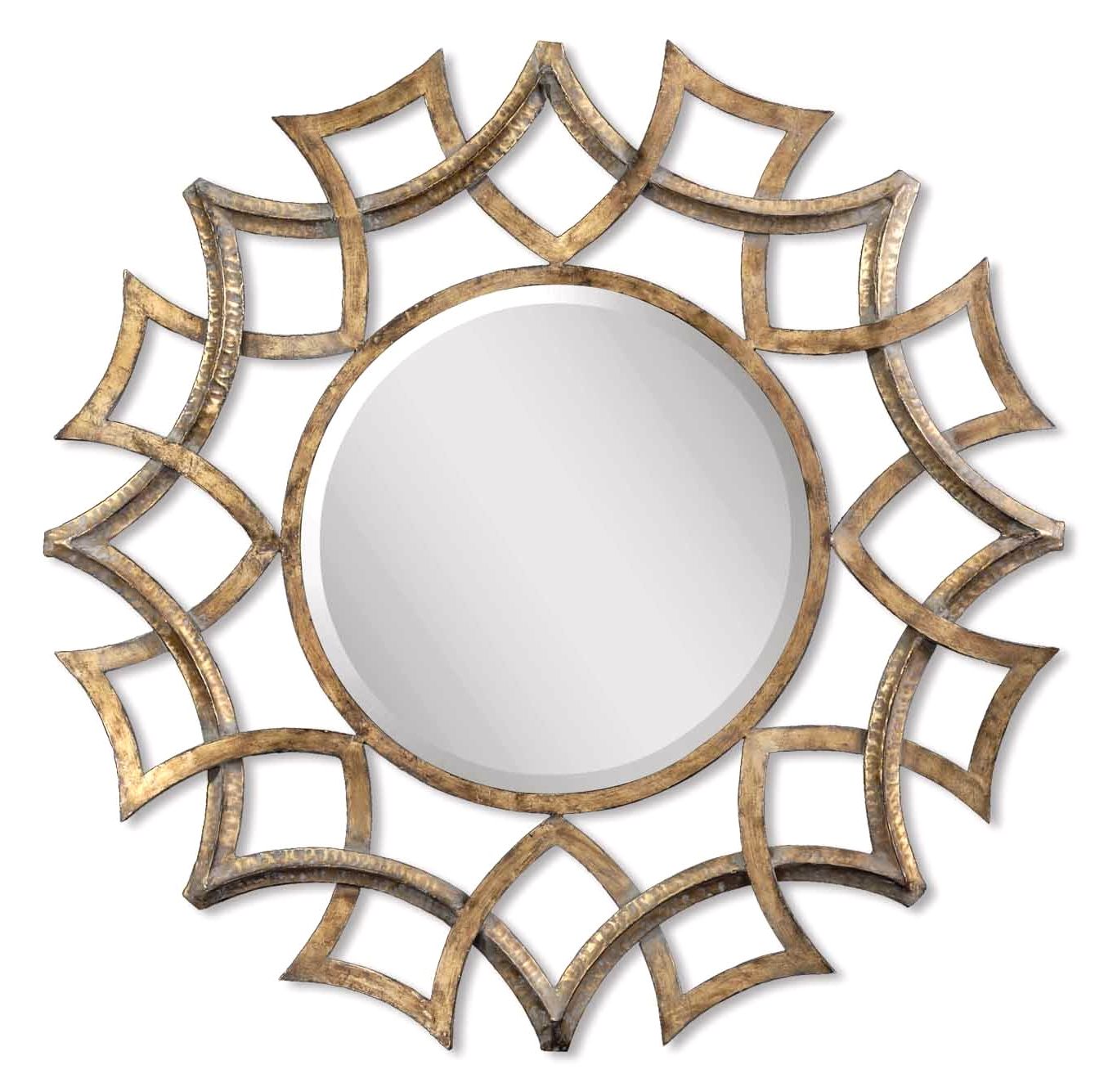 Trendy Gold Modern Luxe Wall Mirrors Throughout Demarco Modern Antiqued Gold Round Sunburst Mirror 12730 B (View 7 of 15)