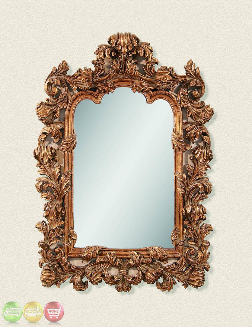 Trendy Marquis Antique Gold Leaf Finish Ornate Wall Mirror M3189ec Regarding Gold Leaf Metal Wall Mirrors (View 3 of 15)