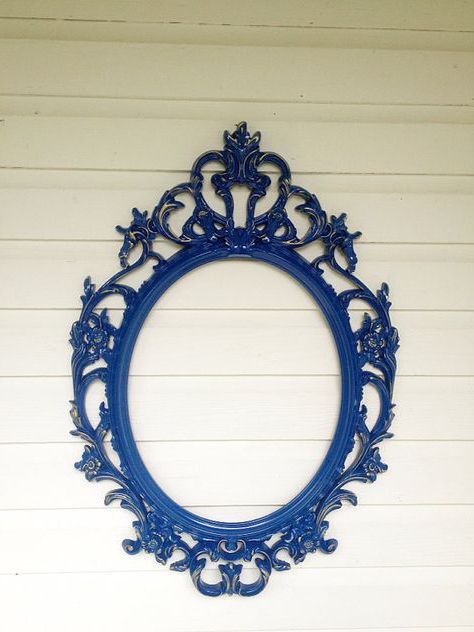 Trendy Ornate Oval Mirror, Large Wall Hanging Mirror, Royal Blue Baroque Throughout Royal Blue Wall Mirrors (View 4 of 15)