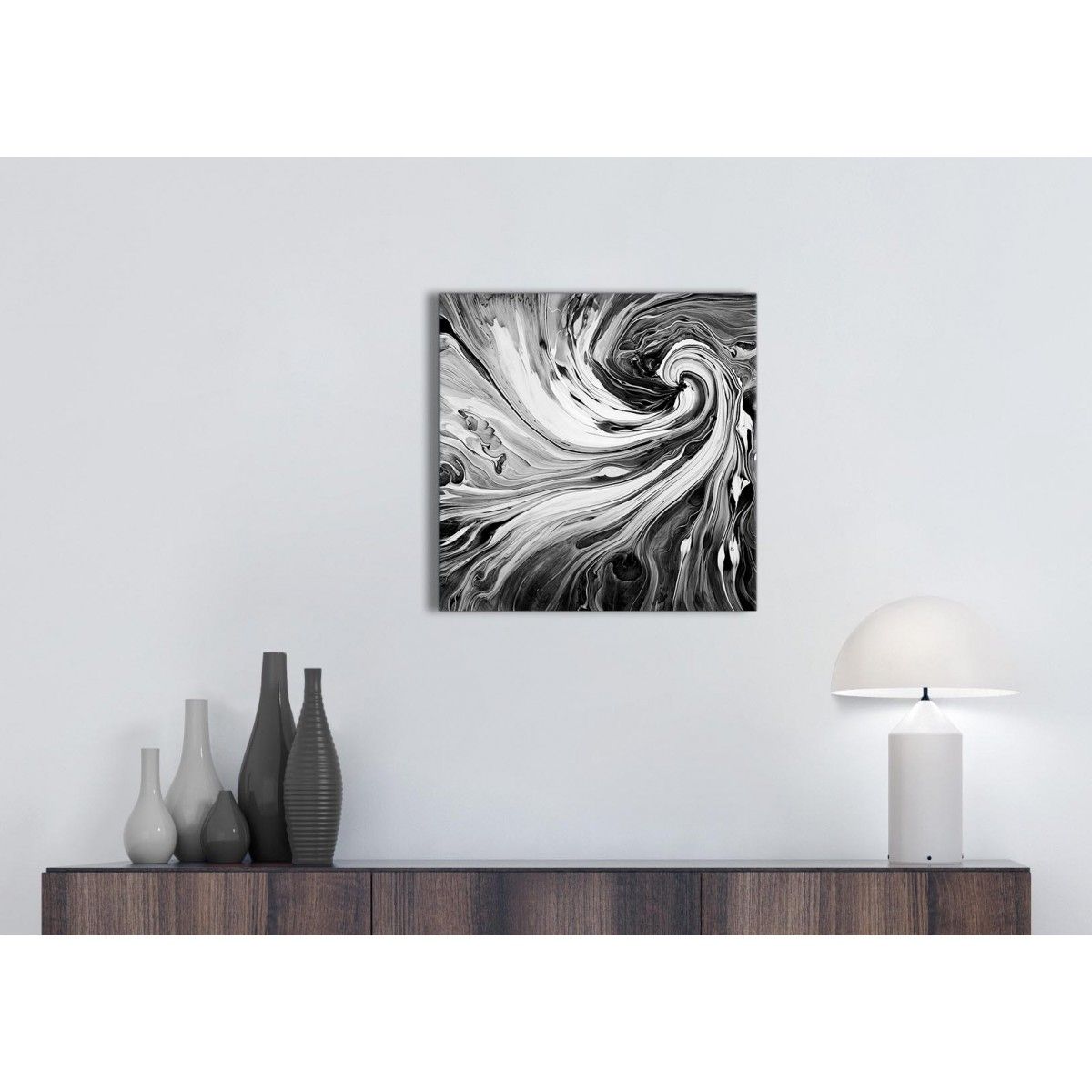 Trendy Square Canvas Wall Art Within Black White Grey Swirls Modern Abstract Canvas Wall Art – 49cm Square (View 11 of 15)