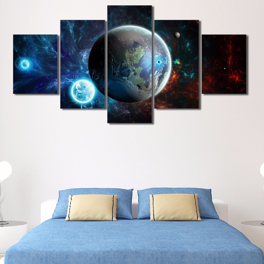 Unframed 5pcs Hd Printed Space Universe Earth Home Decor For Living In Newest Earth Wall Art (View 1 of 15)