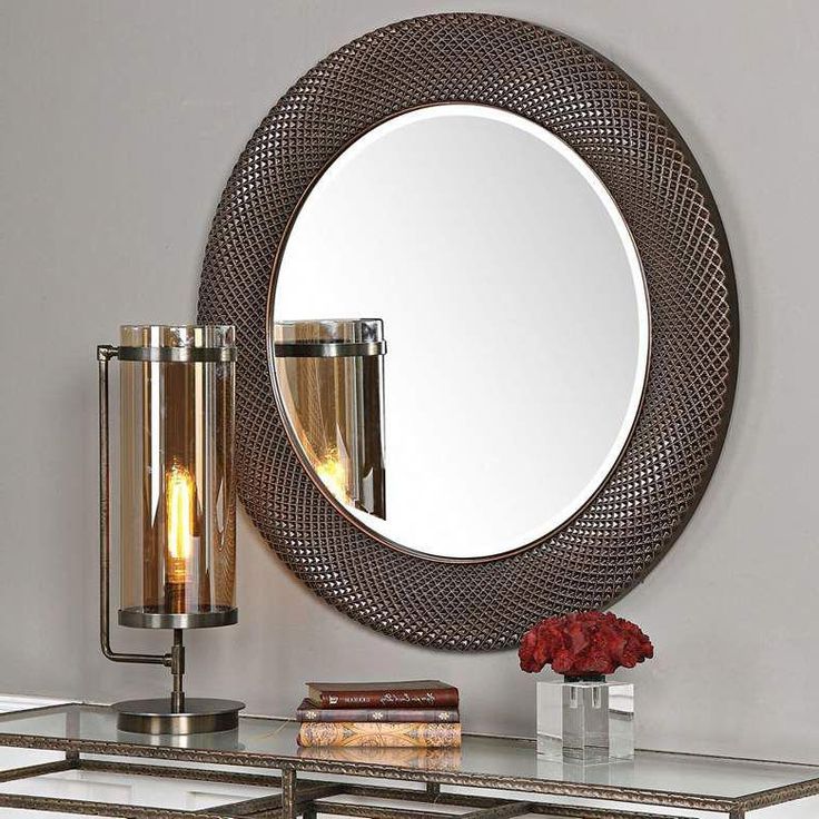 Uttermost Aziza Distressed Bronze 35" Round Wall Mirror – #58j72 Inside Fashionable Distressed Bronze Wall Mirrors (View 11 of 15)
